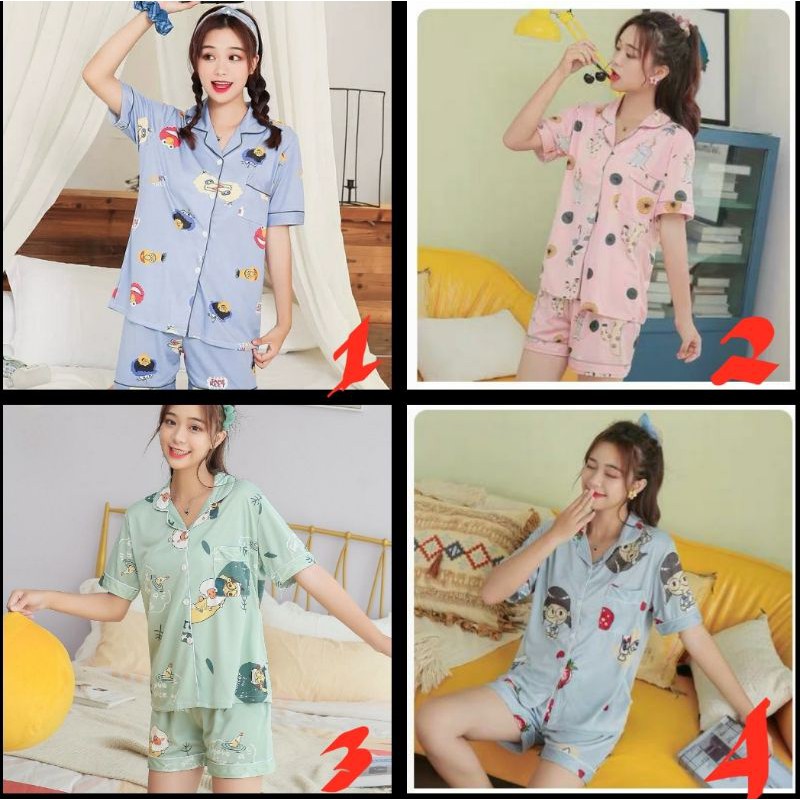 baju tidur piyama wanita hotpant bahan spandek halus import,kancing depan