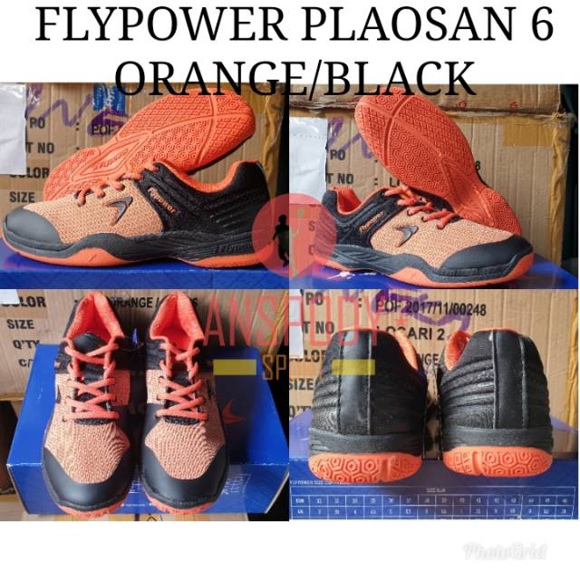 SEPATU BADMINTON FLYPOWER PLAOSAN 6 ORANGE/BLACK