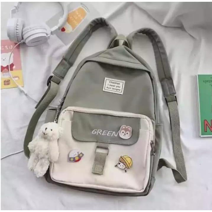 Tas Sekolah TK SD Ransel Anak Perempuan Backpack Wanita dan lakilaki-MILK TEA HIJAU