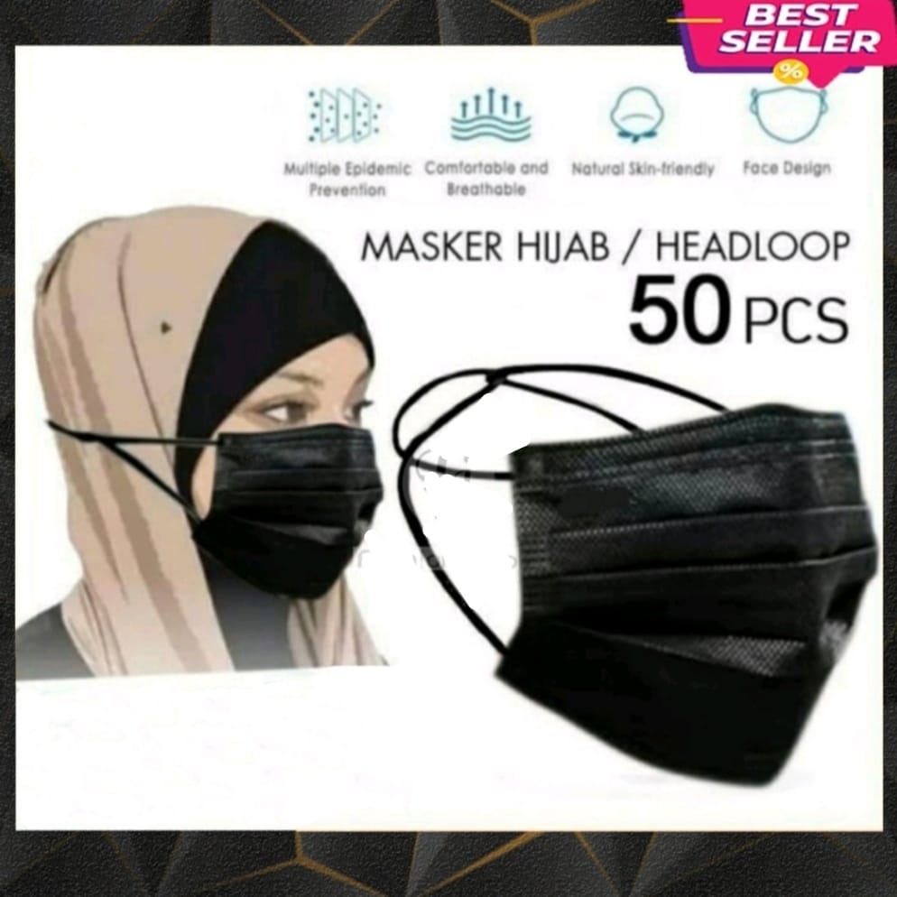 Jual MASKER 3PLY HITAM HIJAB CAREION MASKER 3 PLY HIJAB HIJAU 3PLY ...