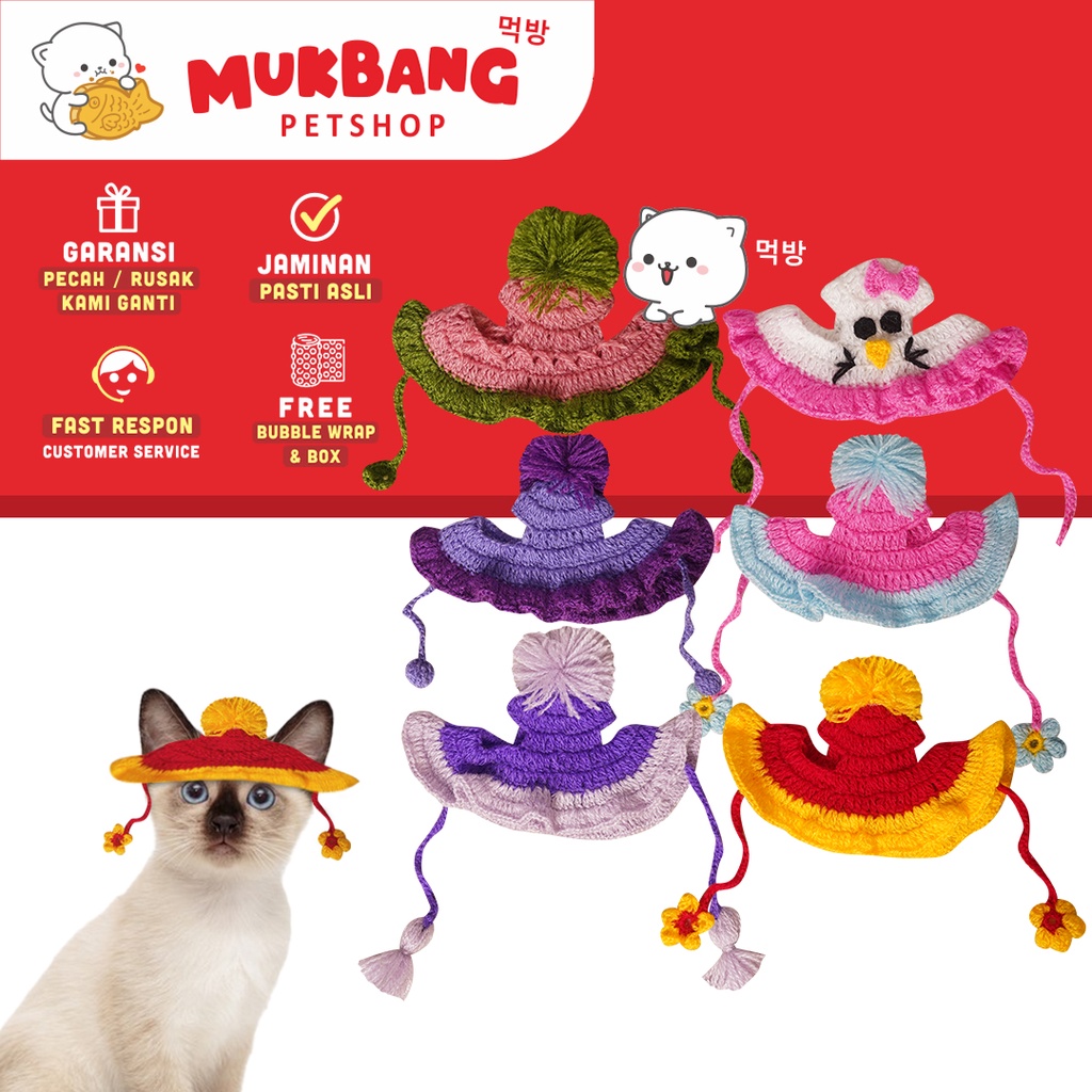 Topi Rajut Kucing Lucu Handmade Hat For Cat Headband Aksesoris Anjing Kucing Cat Accecories