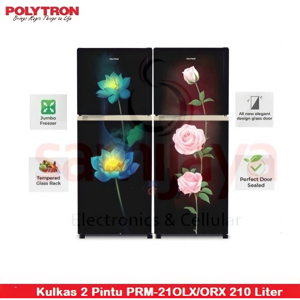 Polytron Kulkas 2 Pintu 210L Belleza PRM 21ORX Tempered Glass