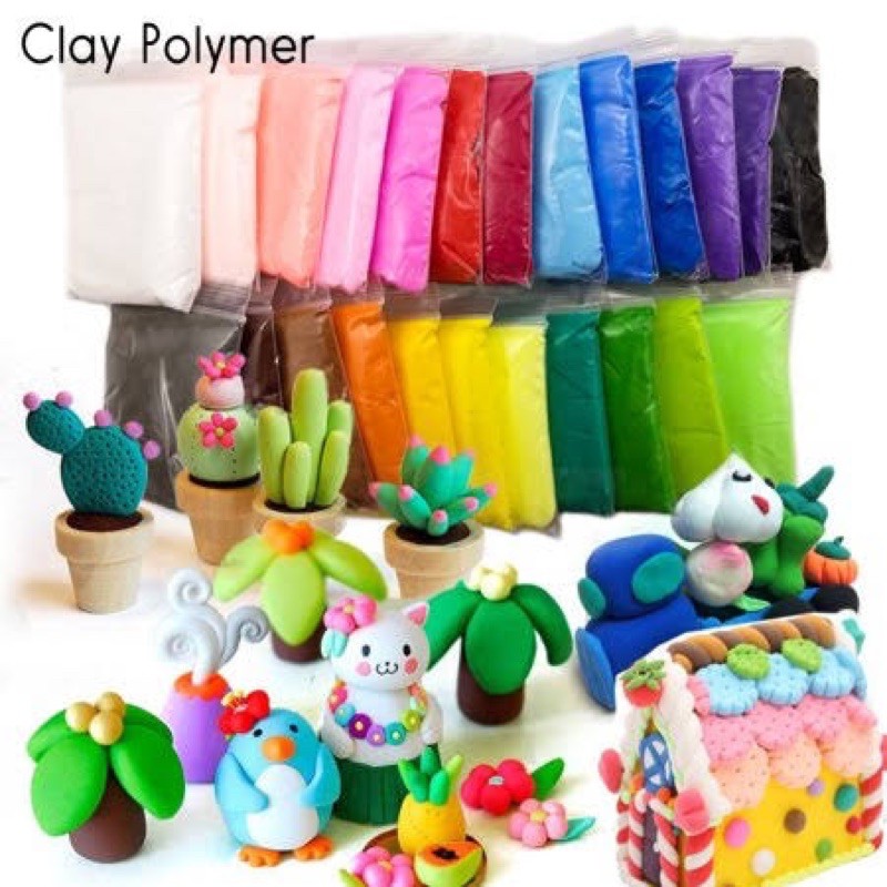 clay isi 12 warna set aiclay superclay mainan lilin clay aman set 12 warna clay polymer