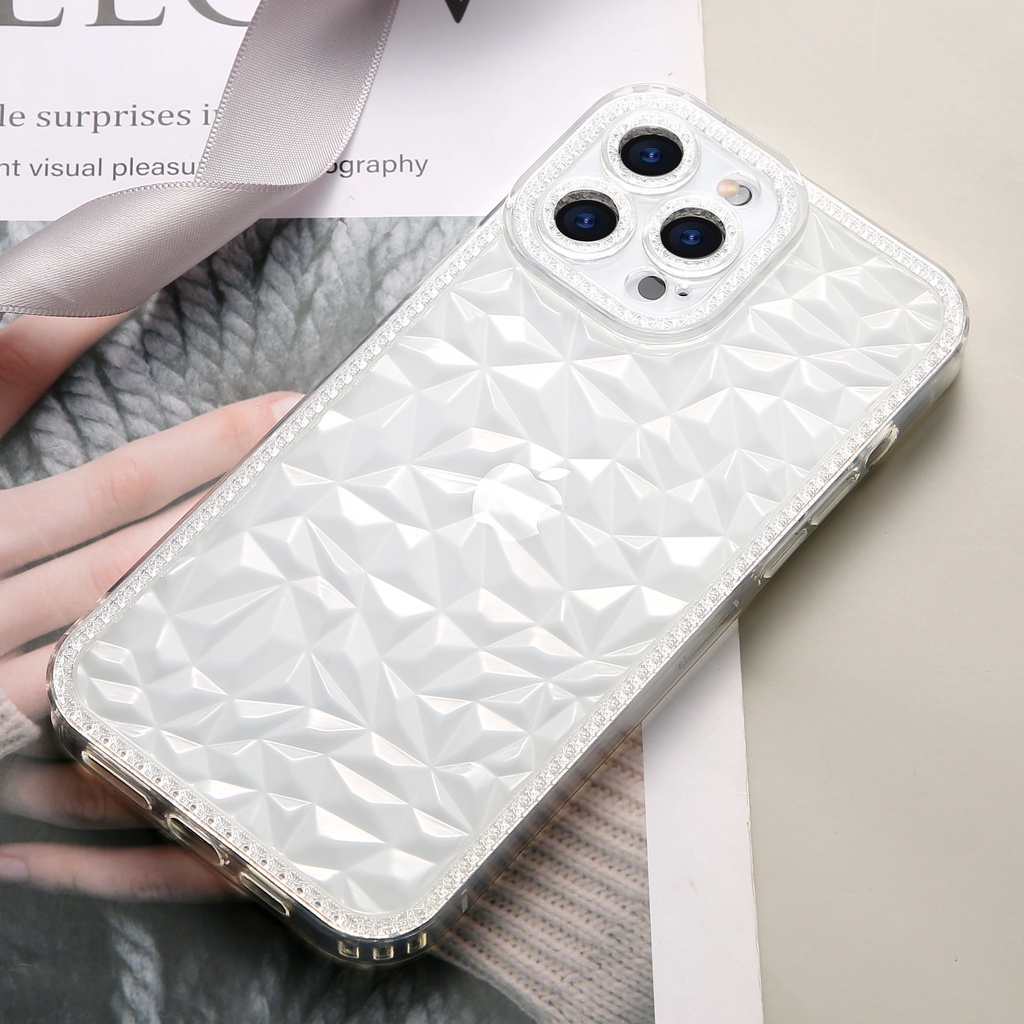 【Diamond pattern】Phone case for iPhone 11 12 13 Pro MAX X XS MAX XR 7+ 8 Plus transparent soft silicone clear casing