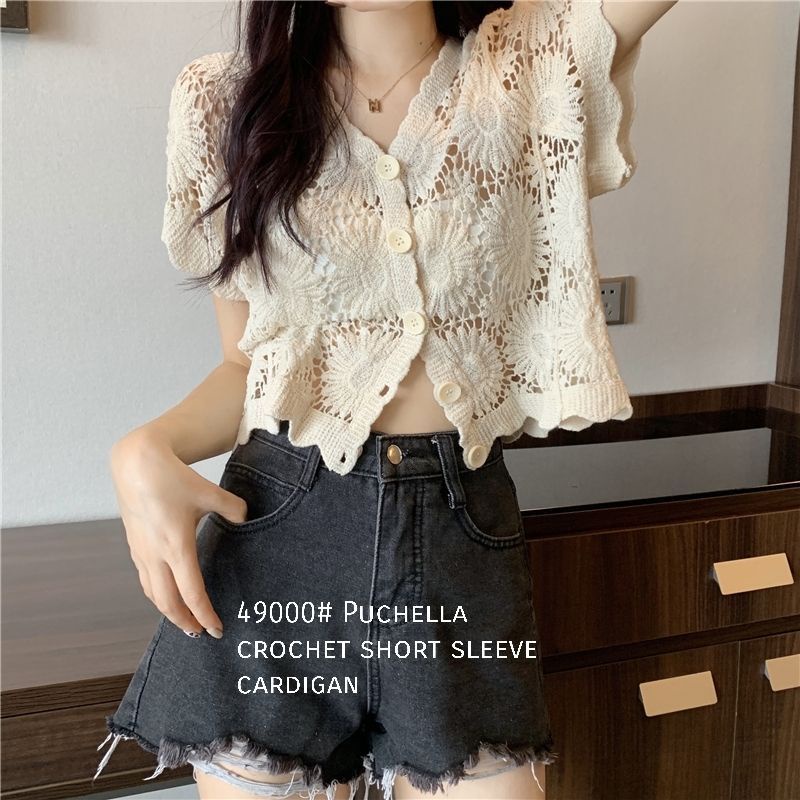 MDLV ~ 49000 PDK PHUCELLA CROCHET SHORT SLEEVE CARDIGAN KOREA TERBARU ATASAN BRUKAT FASHION IMPORT