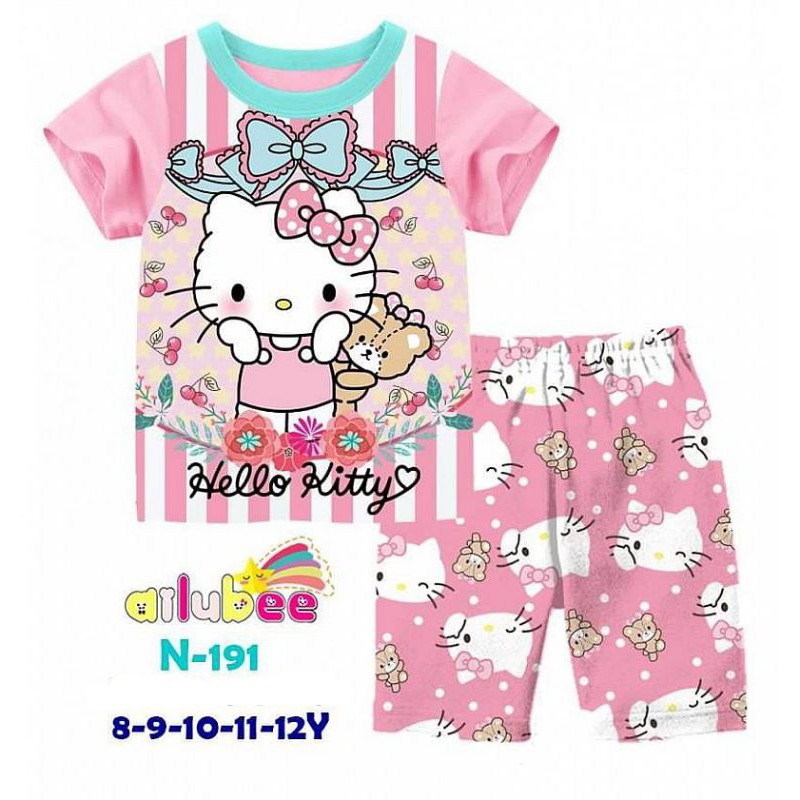 Setelan Baju Celana Pendek Anak Kecil Cewek Rumah Santai Tidur Karakter Lucu Hello Kitty 8 9 Tahun