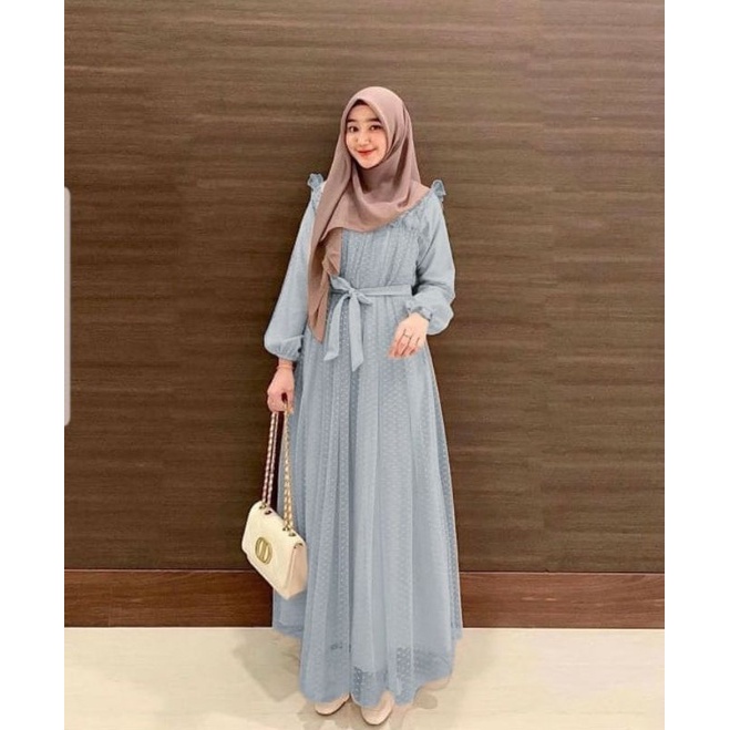 Fashion Muslim Dress Kondangan Wanita Simple Elegant / Gamis Maxy Style Hijab Melani Dress Polos / B