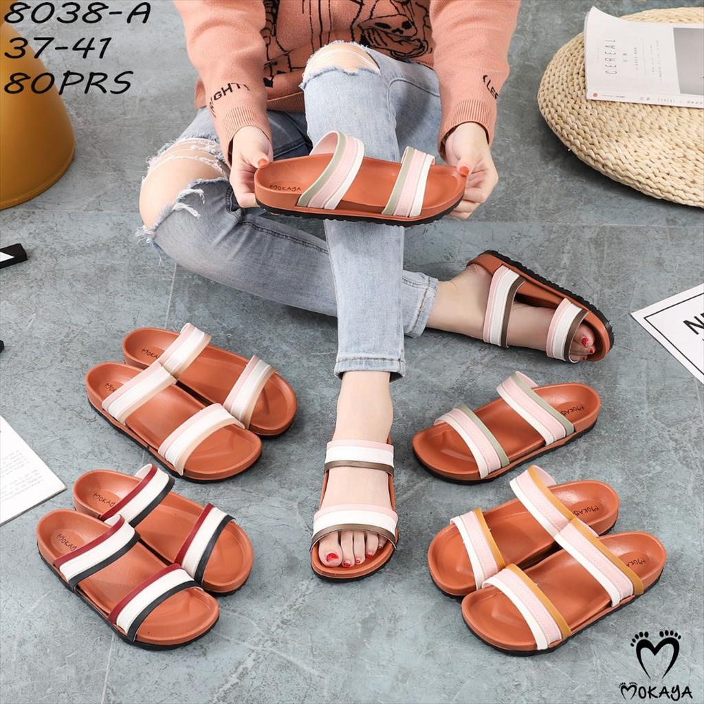 Sandal Slop Jelly Wanita Ban 2 Triple Mix Warna Casual Super Pretty Elegant Import Mokaya / Size 37-41 (8038-A)