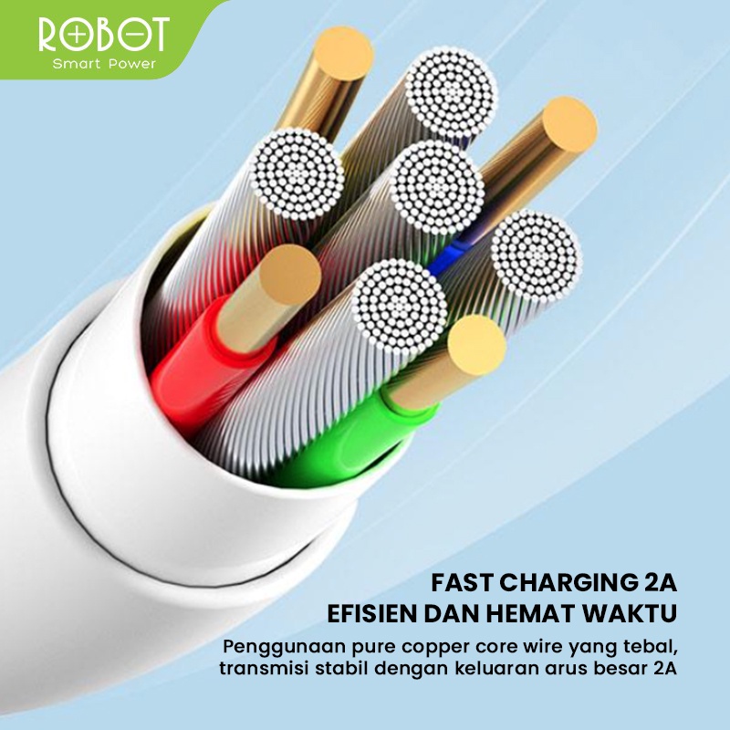 Kabel Data Micro USB ROBOT RBM100S 1M Data Cable 2A Original - Garansi Resmi 1 Tahun