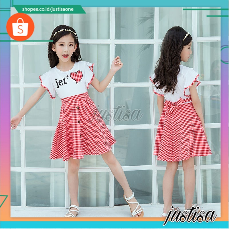 Promo !! Dress anak perempuan / dress jet aime tartan import ukuran 4-7tahun (hitam,pink) / Dress tartan simple