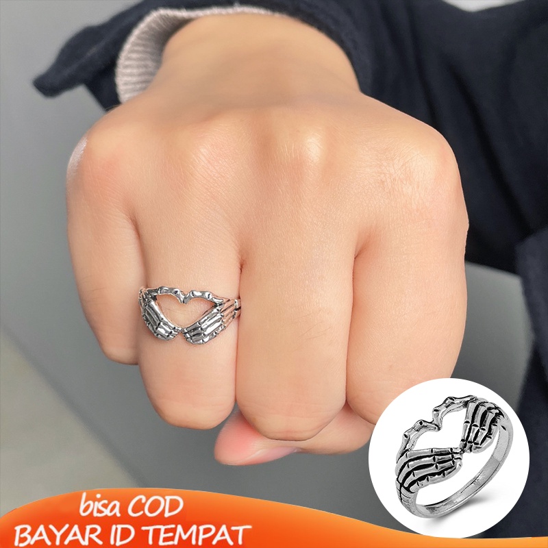 COD❤️Cincin Perhiasan Perhiasan Neraka Hantu Jari Korea Pria Wanita Retro Fashion Gaya Impor Murah