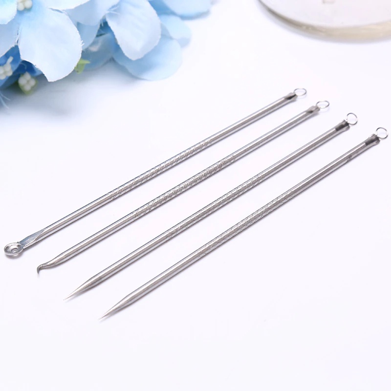 Pinset Alat Pencabut Komedo Set 4Pcs Pencetan Jerawat Pembersih Blackhead Stainless Steel