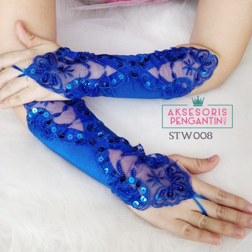 [SIAP KIRIM] WEDDING GLOVES AKSESORIS PENGANTIN WANITA SARUNG TANGAN LACE BIRU STW008