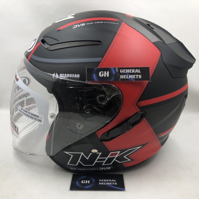 HELM NHK R1 MOTIF NAPOLEON BLACK RED DOFF DOUBLE VISOR HALF FACE HITAM MERAH DOP