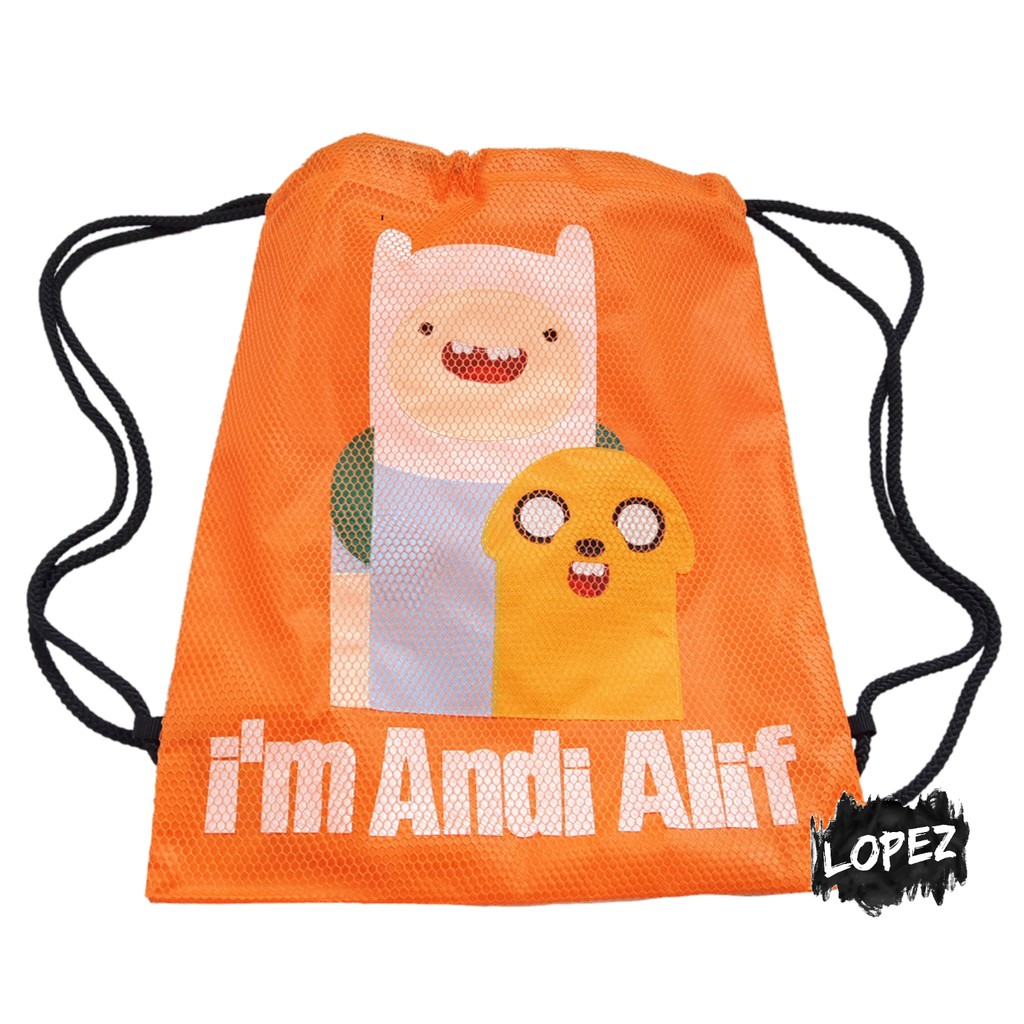Tas Jaring Adventure Time Cartoon Network / Tas Serut Finn Jake Custom Gambar + Nama