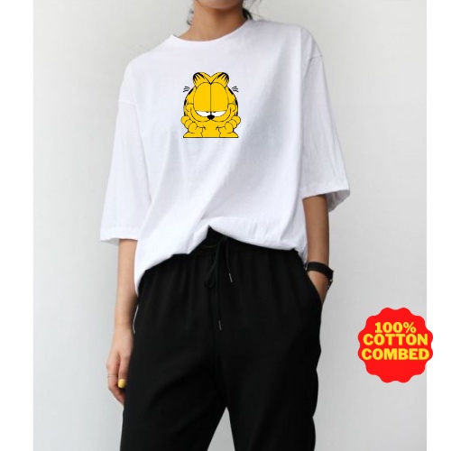 Kaos Oversize KUCING GARFIELD Unisex Katun Combed 24s Jumbo/kaos wanita