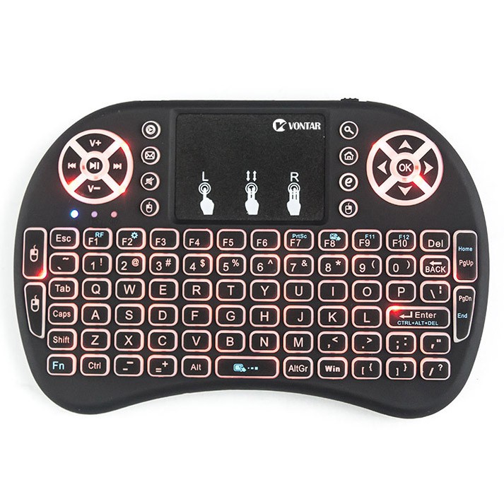 Taffware Air Mouse Wireless Mini Keyboard RGB 2.4GHz Dengan Touch Pad - I8 - Black