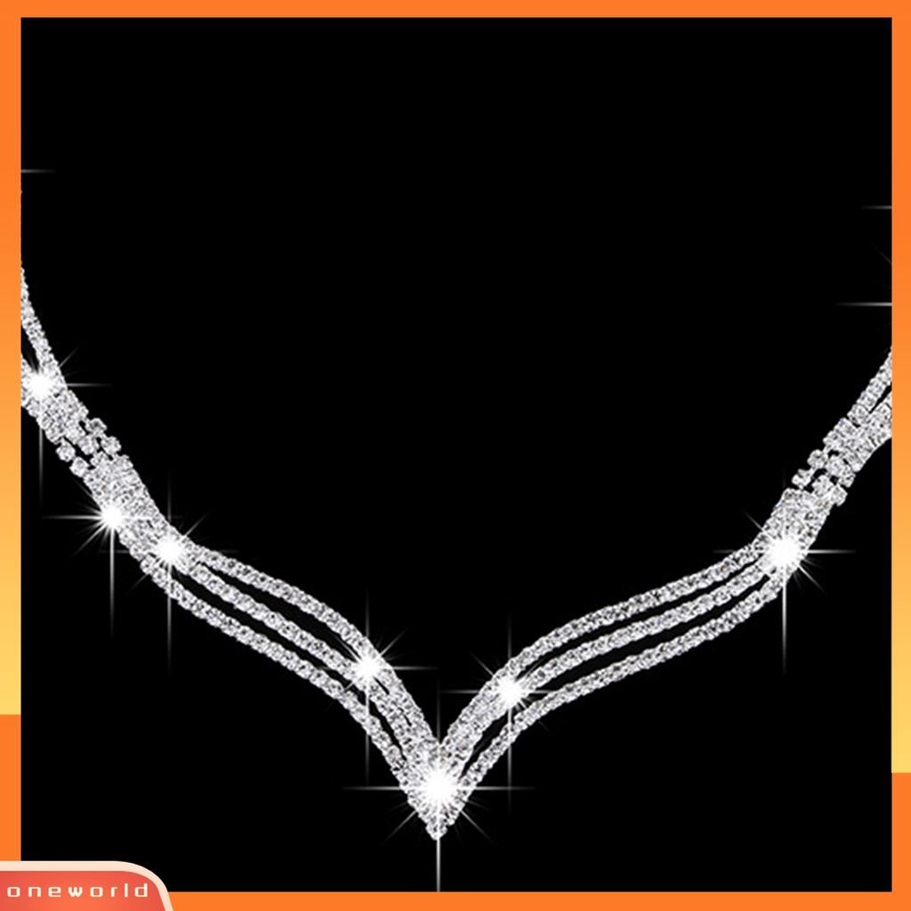 2pcs / Set Kalung Choker Anting Berlian Imitasi Bentuk Geometris Untuk Aksesoris Perhiasan