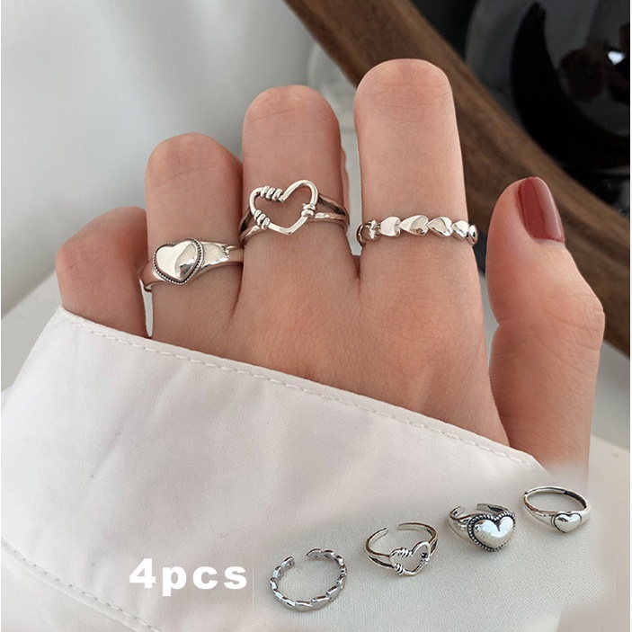 Cincin Model Terbuka Adjustable Bentuk Hati Gaya Retro Korea