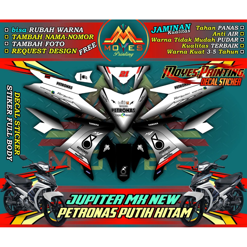 Decal Jupiter Mx New 135 Motif Petronas Putih Hitam Sticker Full Body Yamaha Jupiter Mx New 135