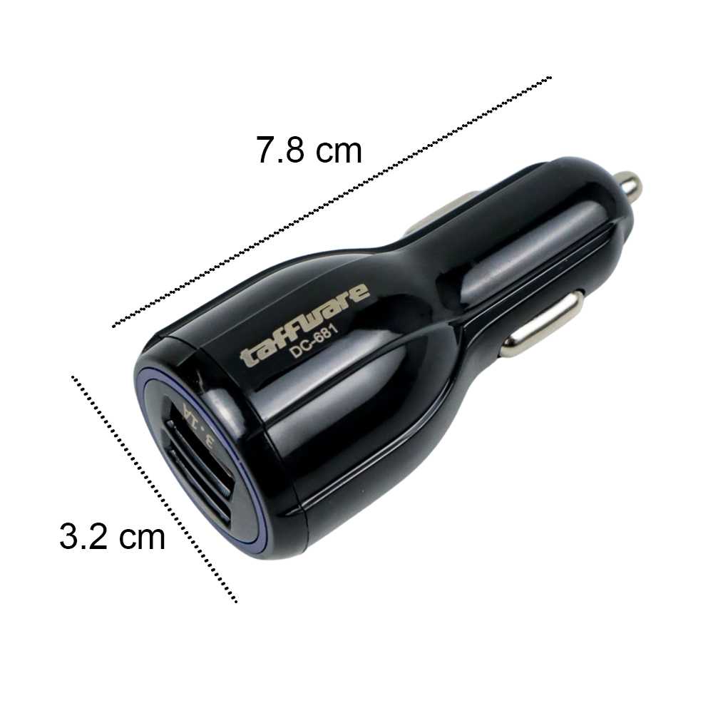 (100% BARANG ORI) Taffware Car Charger Dual USB Port 3.1A QC3.0 - DC-681