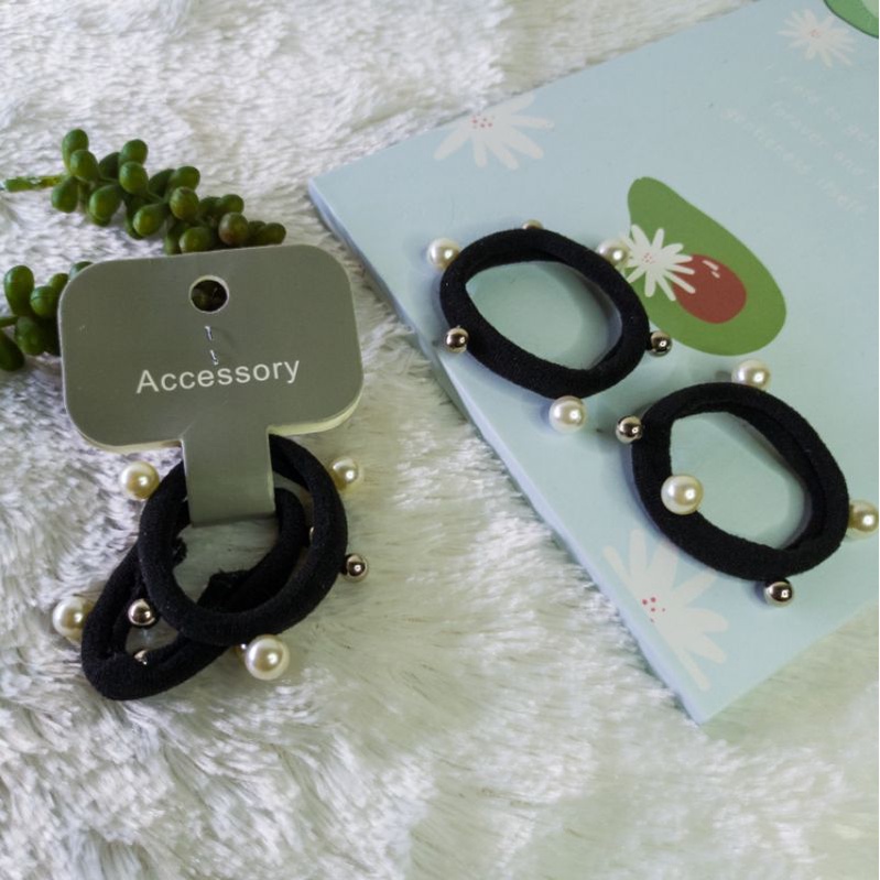 IKAT RAMBUT KUNCIR RAMBUT isi2pcs KUNCIRAN MUTIARA KARET ELASTIS-Karet hitam