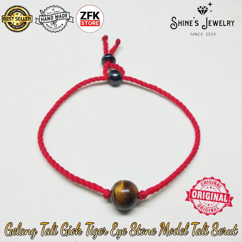 Gelang Tali Giok Merah Tiger Eye Stone Model Tali Serut
