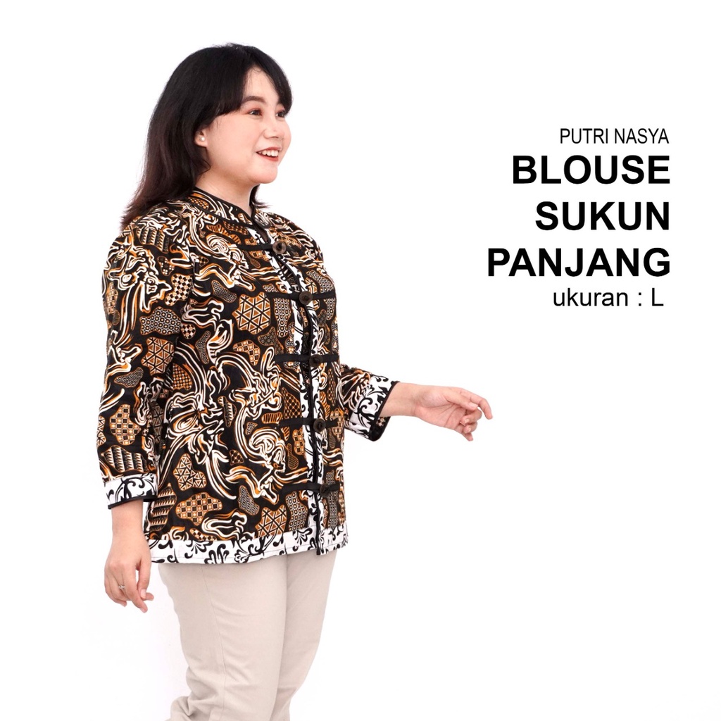 Putri Nasya - Atasan Big Size Batik Blouse Panjang Ukuran L,XL,2L,3L,4L,5L,6L,7L