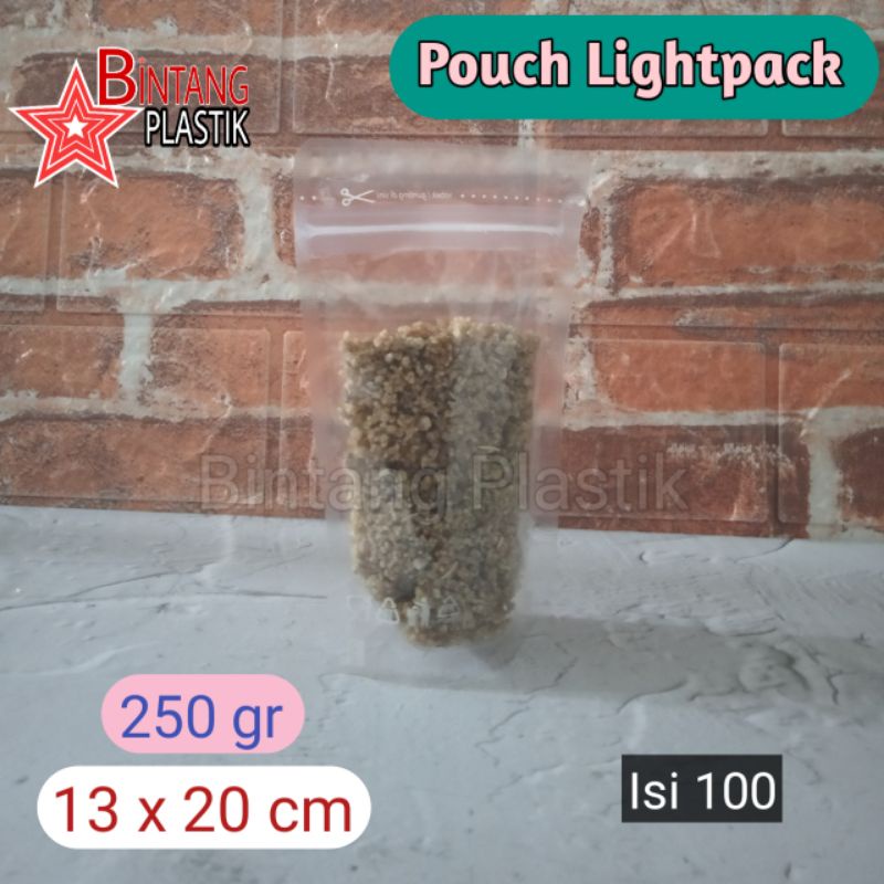 Isi 100 Standing Pouch bening 13x20cm 250gr/Stand Pouch/Plastik Klip Kpack