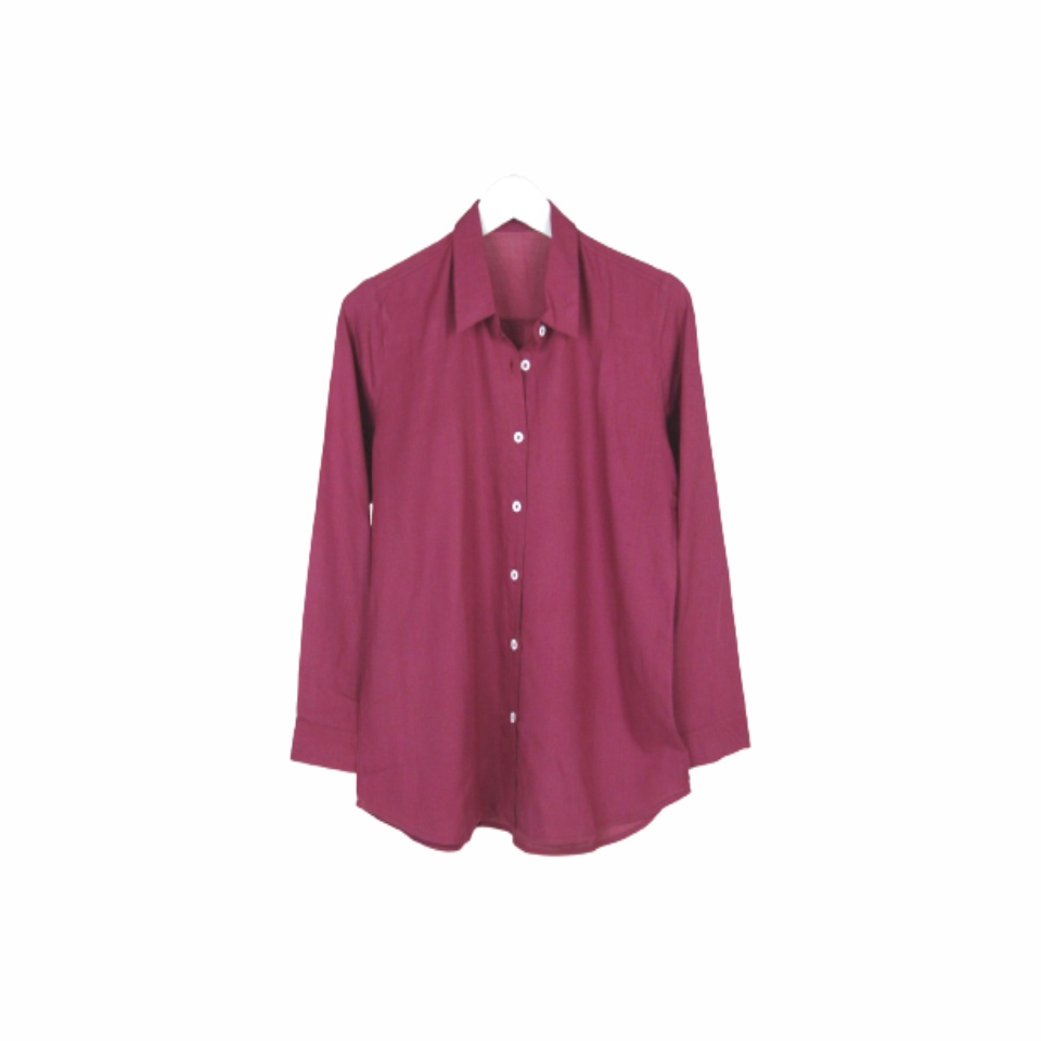 KEMEJA WANITA POLOS LENGAN PANJANG WANITA KATUN RAYON LONG SHIRT ORGANIK-Kemeja Magenta