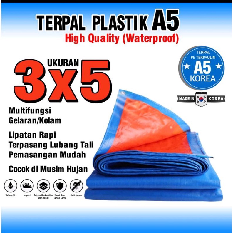 terpal plastik A5 ukuran 3m×5m.tahan panas dan kuat