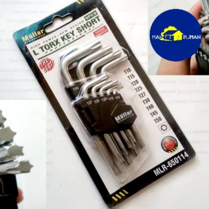 Kunci L PENDEK BINTANG 9pcs Set - MOLLAR SHORT TORX KEY