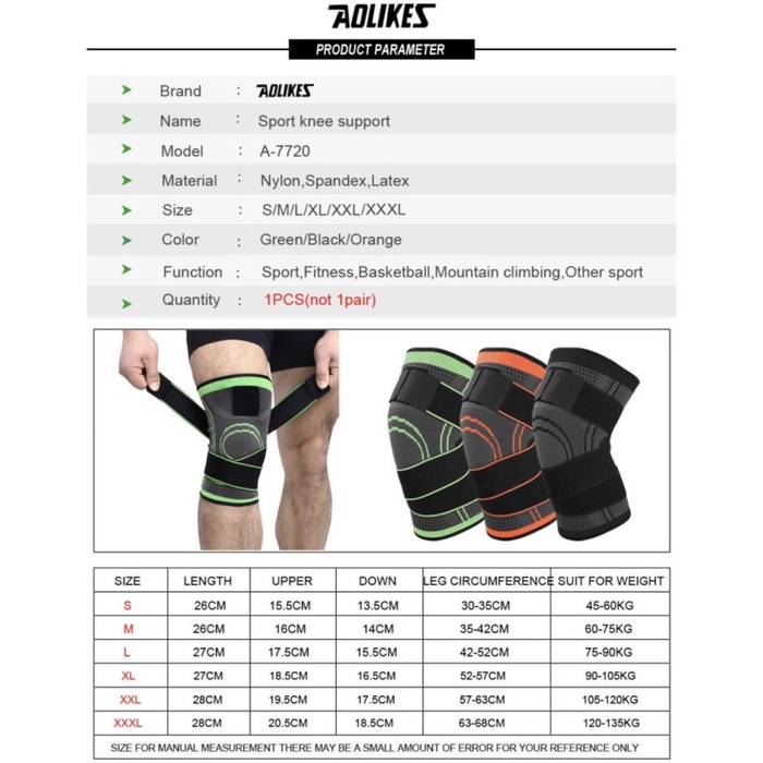 7720 AOLIKES KNEE SLEEVES WRAP SLEEVE PAD DEKER LUTUT KAKI PROTECTOR