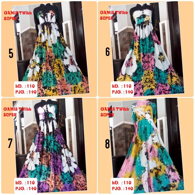 Gamis twill pelangi jumputan murah