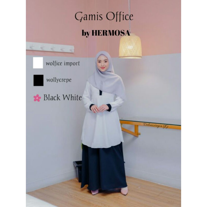 Gamis kantor hitam putih/gamis kerja hitam putih/gamis PNS hitam putih