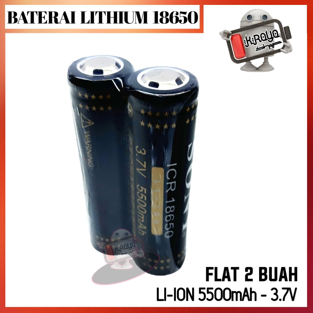 Baterai Cas Vape Power Bank Lithium 18650 Li-ION 3.7V - 5500mAh Ujung Paket 2pcs Flat Top