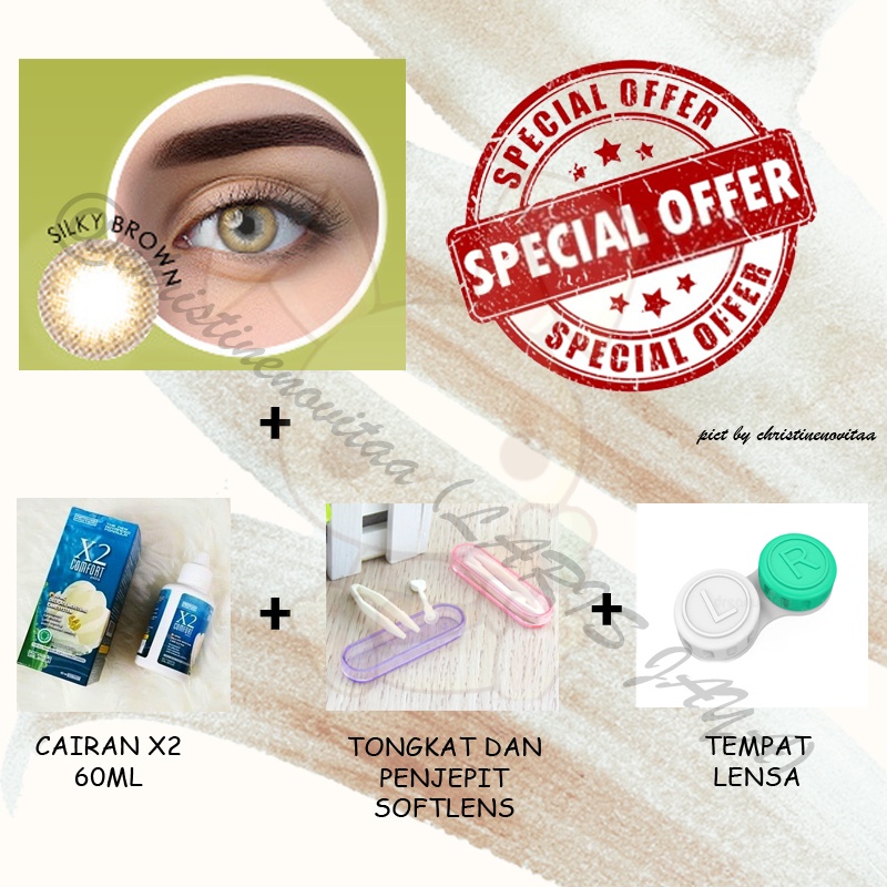 Paket SOFTLENS NAVY LENS SILKY 15 MM (NORMAL) + Cairan X2 60 ml + Pinset / Penjepit