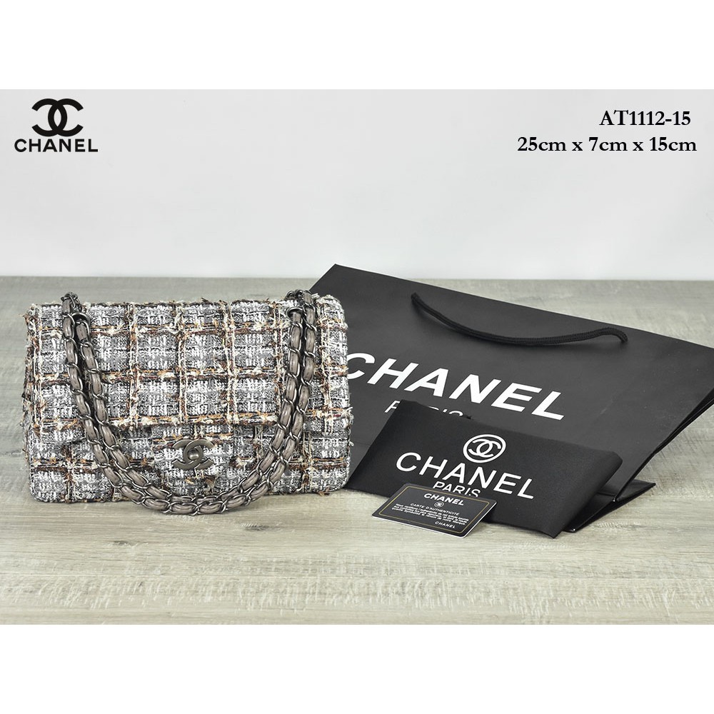 SUPPLIER TAS TERMURAH  Tas Chanel Classic Flap Tweed Medium ABU ABU 1112T