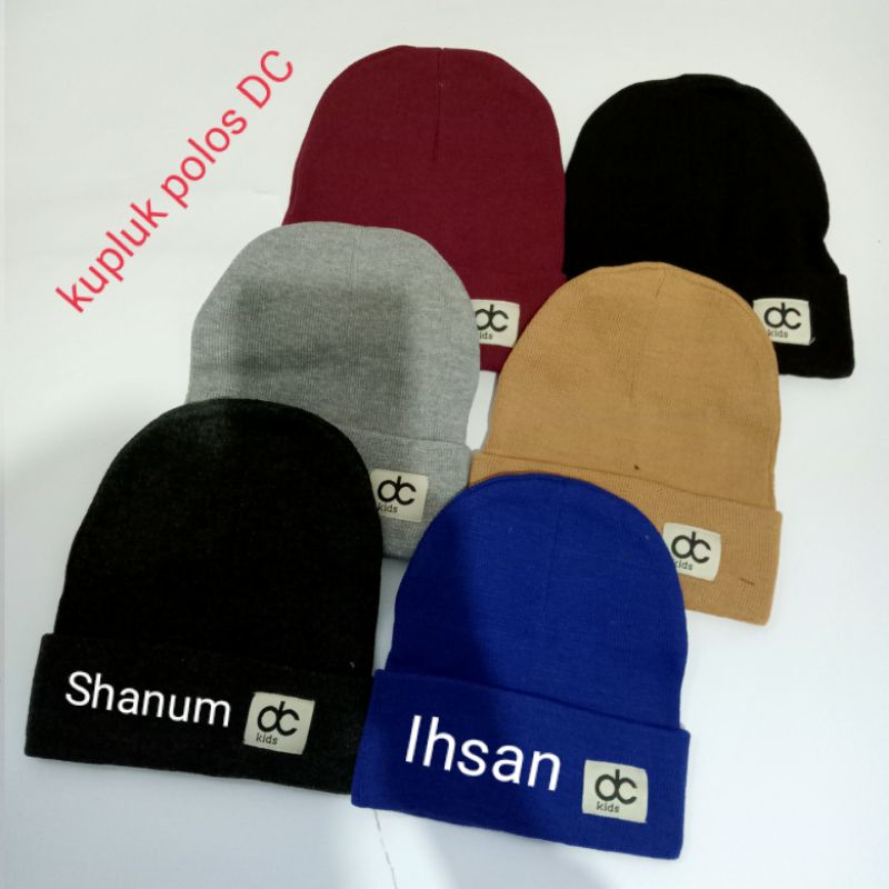 Polos DC Rajut Free Bordir  Nama Anak, Topi Anak Laki-laki dan Perempuan Custom Nama,Kupluk Polos DC gratis Nama