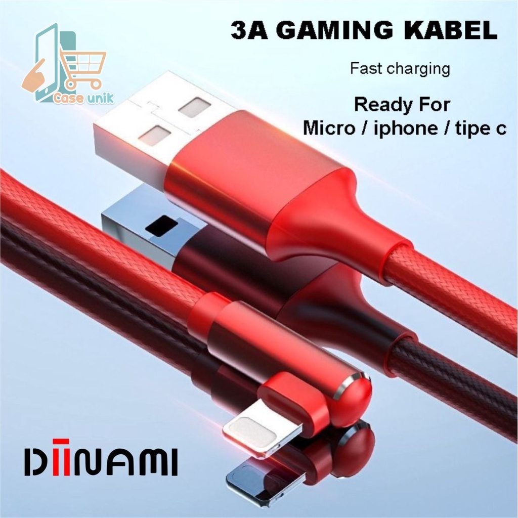 DIINAMI M18 kabel Cable Data GAMING fast Charging Kabel Data Micro, iphone , tipe c USB QC3.0 3 Amper bahan tebal  CS4009