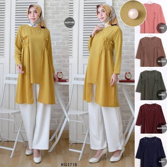 TUNIC CANTIK WRINKY PEARL FIT TO L BAJU ATASAN WANITA REALPICT DRESS MUSLIM TERBARU ORI ORIGINAL