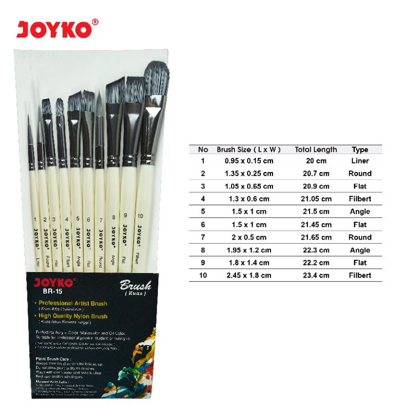 Kuas Cat Air joyko kuas cat Minyak joyko kuas Lukis Acrylic Brush Joyko BR-15 1Set 10Pcs