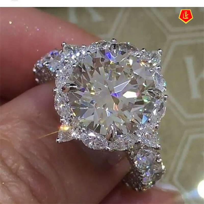 [Ready Stock]Round Super Shiny Moissanite Ring Elegant Classic