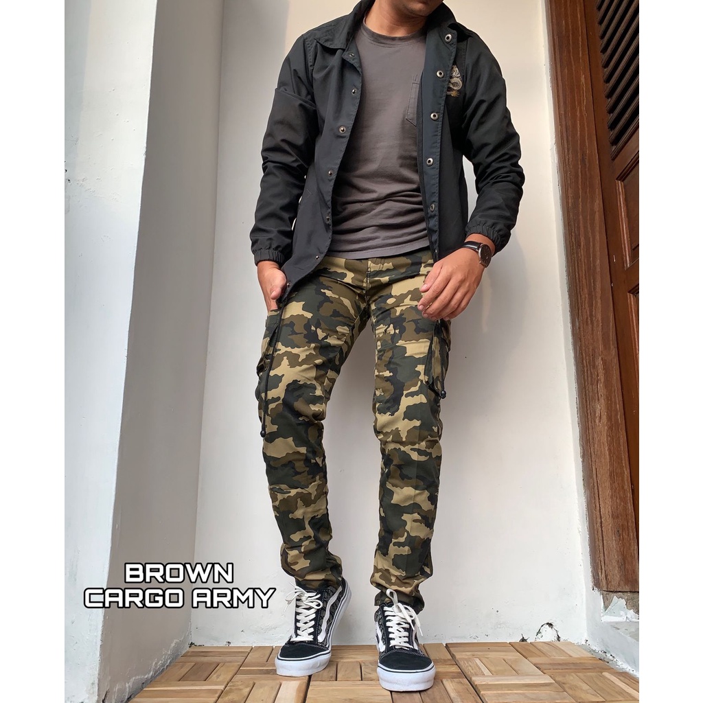 CELANA CARGO PANJANG PRIA/CARGO ARMY BROWN/CELANA KATUN/CELANA PANJANG CARGO/CARGO KANTONG SAMPING/C