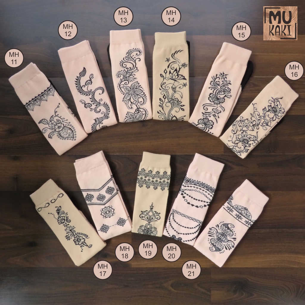 Kaos Kaki Jempol Motif Henna Cream Nylon Premium Mukaki