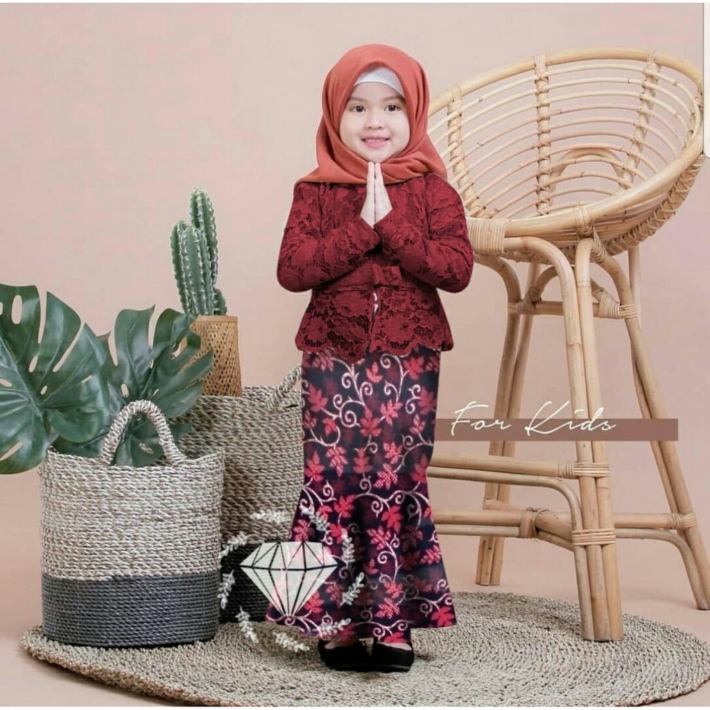 (RealPict!) Set Shireen Kids Kebaya Brukat Cord Tulang Anak &amp; Rok Batik Duyung 7 Warna Set Shiren