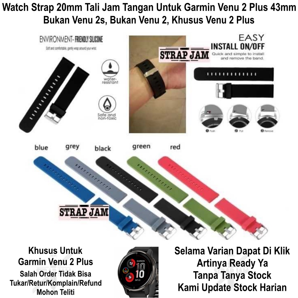 Polos Watch Strap Garmin Venu 2 Plus 43mm - Tali Jam Tangan 20mm Silikon Rubber Silver Buckle