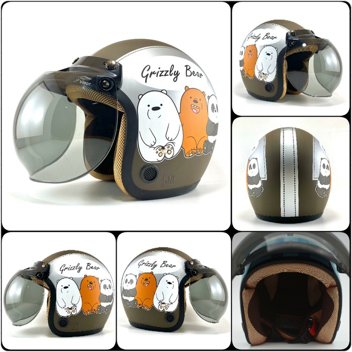 SALE HELM BOGO RETRO PANDA LUCU SNI HELM DEWASA HELM - GB HITAM GLOSS