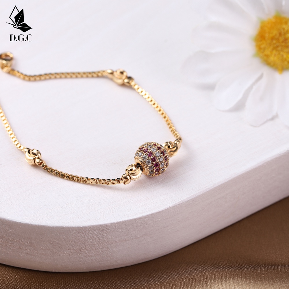 ♥️✅COD✨Gelang Rantai Titanium Lapis Emas Aksesoris Fashion Bola Gelang Serut Wanita D205