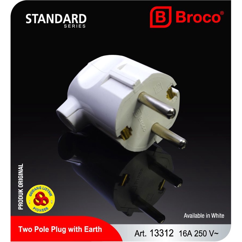 Broco Steker Arde L 13312 Bulat Putih Sideway Plug Colokan Samping